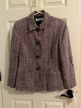 Tahari Pink Tweed Button-Front Women's Jacket